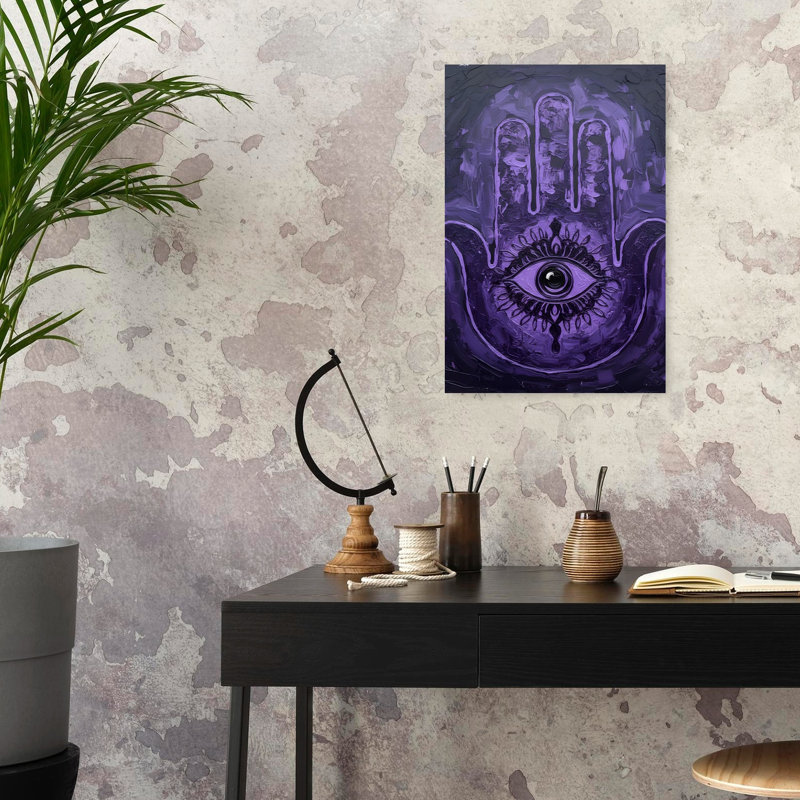 Purple Hamsa Eye Gothic Mystical Contemporary Violet Wall Art Print 1 Piece Wrapped Canvas Wall Art, 60.96cm H x 40.64cm W