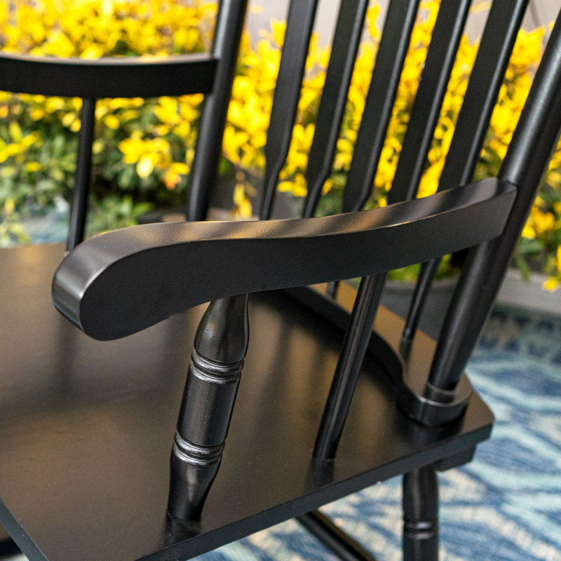 Chaise berçante d'extérieur en bois massif Aung, Noir