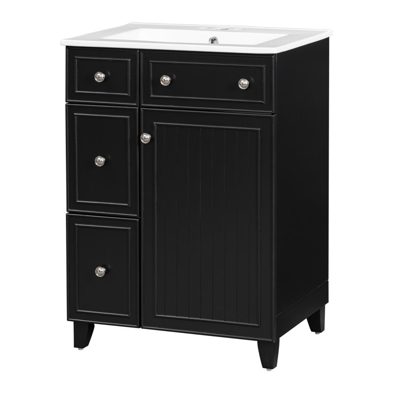 Tikiyah 24'' Single Bathroom Vanity with Ceramic Top, Black