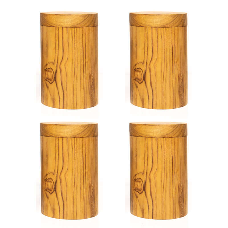 Wood Jar - Set of 4, 4.9" H x 3.14" W x 3.14" D