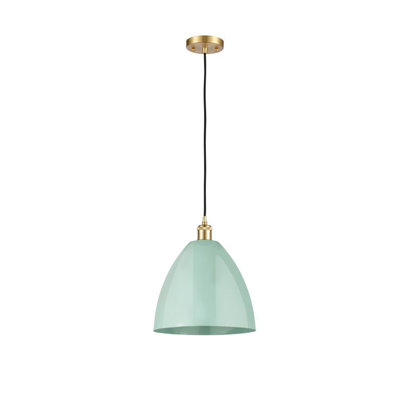 Luminaire suspendu conique 1 lumière, H 14,75 po x l 12 po x P 12 po, Vert clair, Or satiné