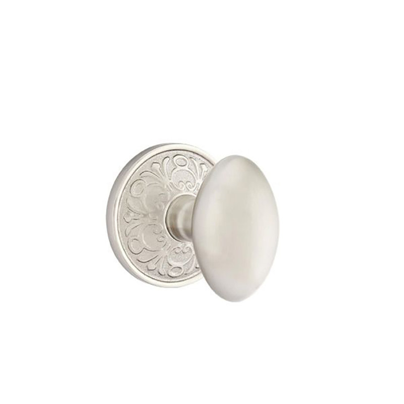 Ensemble de faux boutons Emtek avec rosette Lancaster et bouton d'œuf, Nickel satiné