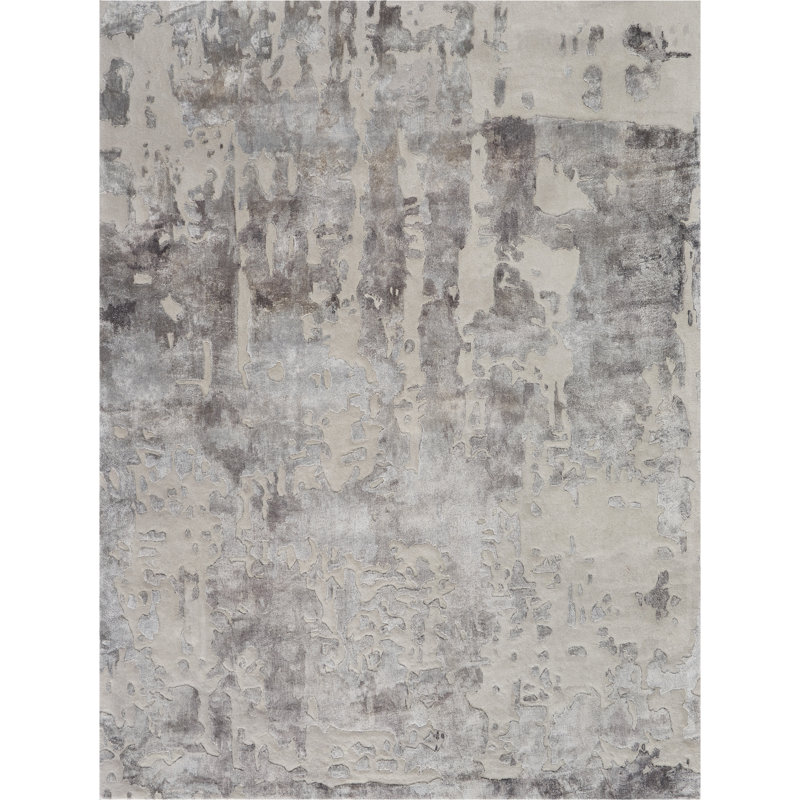 Tapis gris abstrait moderne fait à la main Versailles, Rectangle 8 pi 6 po x 11 pi 6 po