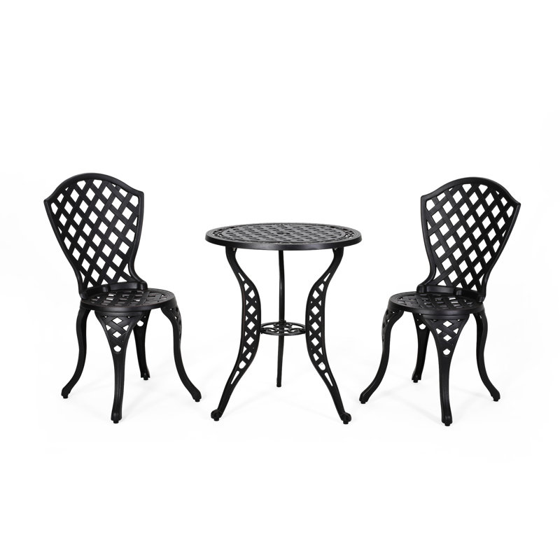 Metal Bistro - Black. Classic Outdoor Furniture With Curved Frames. Legs & Table. Aluminium, For Backyard Gathering Aluminium In Black Modern Patio Furniture. Sit Outside Style. Frames, 23.83 In. W X