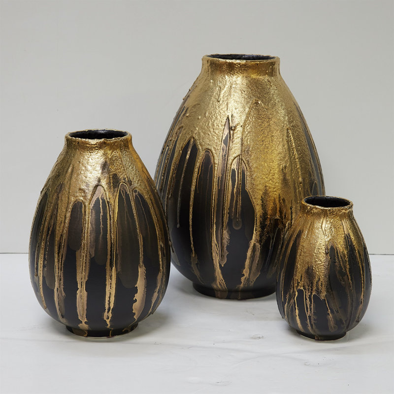 Cauldron Vase-Gold-Med, 15.5" H x 11" W x 11" D