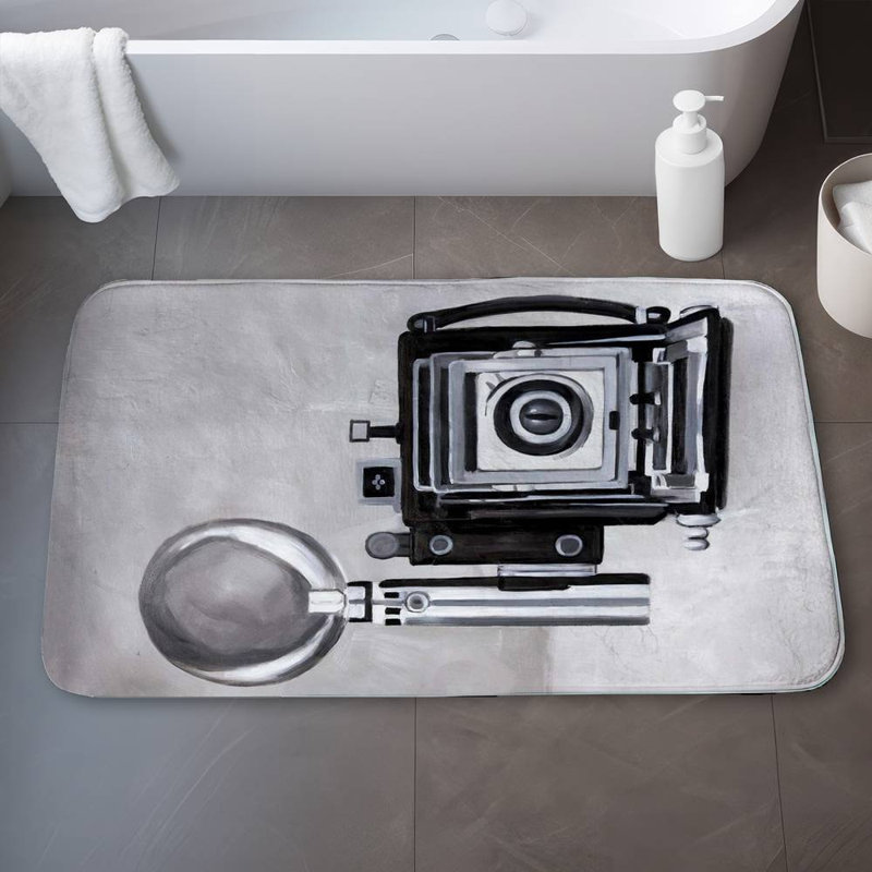 Antique camera Bath Mat with Non-Slip Backing - Quick Dry Memory Foam Bathroom Rug - Absorbent - Modern Plush Spa-Style - Machine Washable