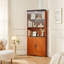 Armoire de rangement autoportante de 70,86 po (180 cm) de hauteur, armoire à vin 5 niveaux avec portes en verre trempé, dossier en miroir, tablettes réglables pour la cuisine du salon, vitrine moderne en bois