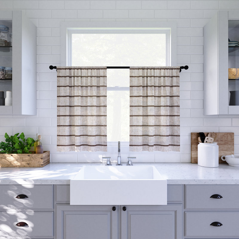Striped Tailored Kitchen Curtain, Mocha, 52" W x 24" L