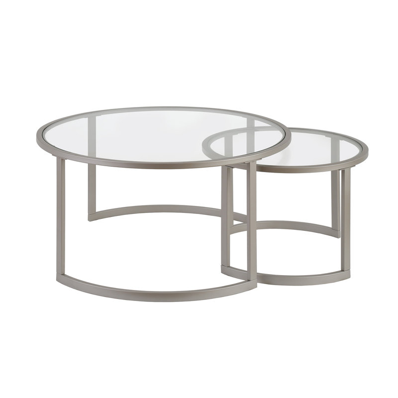 Kahoka 36" Glass And Steel Round Nested Coffee Tables, Silver