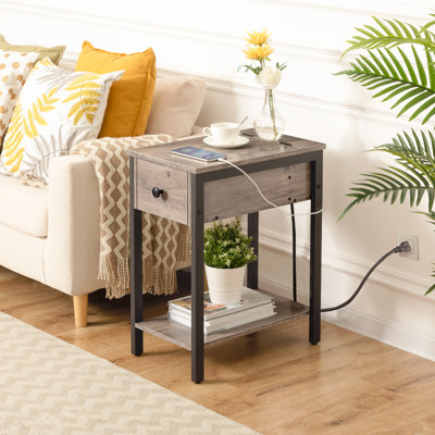 Huspon 24" End Table with Storage and Charging Station
