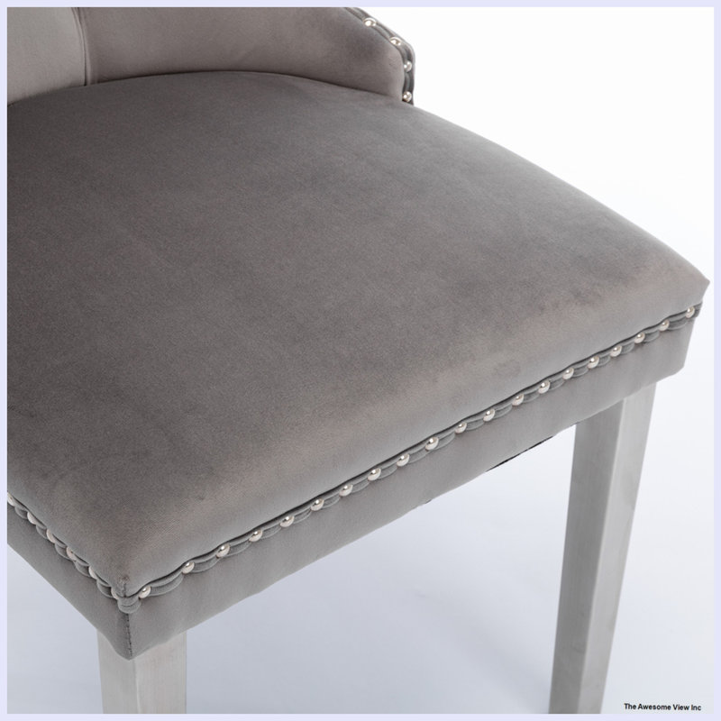 Chaise de salle à manger rembourrée Kalana, Gris, Argent