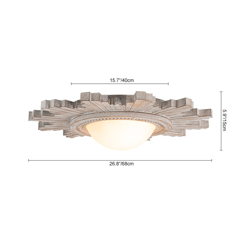 Plafonnier encastré 2 lumières avec abat-jour en résine Sunburst, Blanc