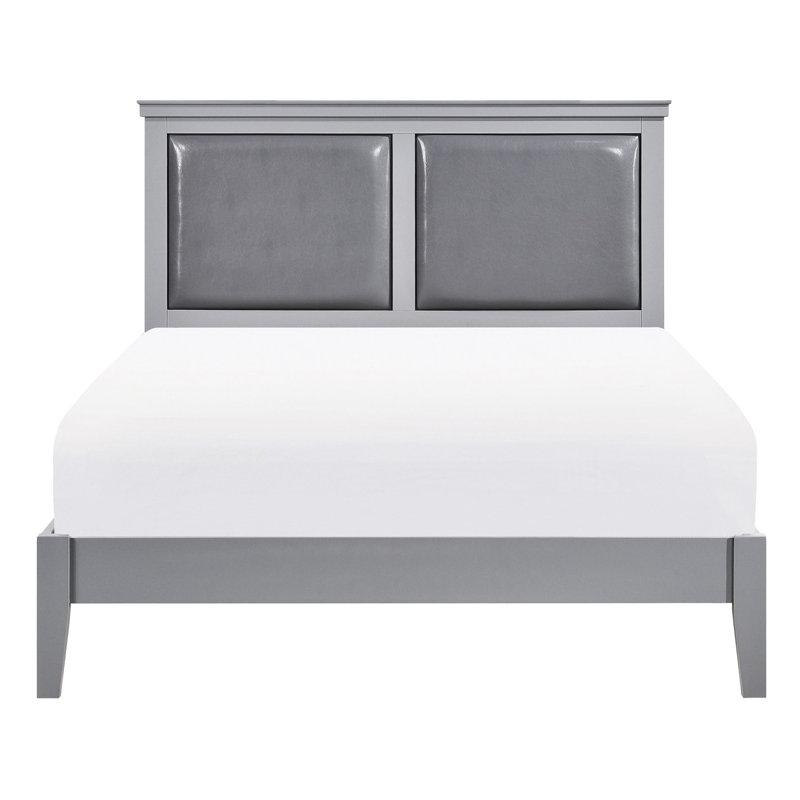 Très grand lit pour la chambre à coucher - Panneau oriental gris avec tête de lit tapissier couleur bois et confort moelleux