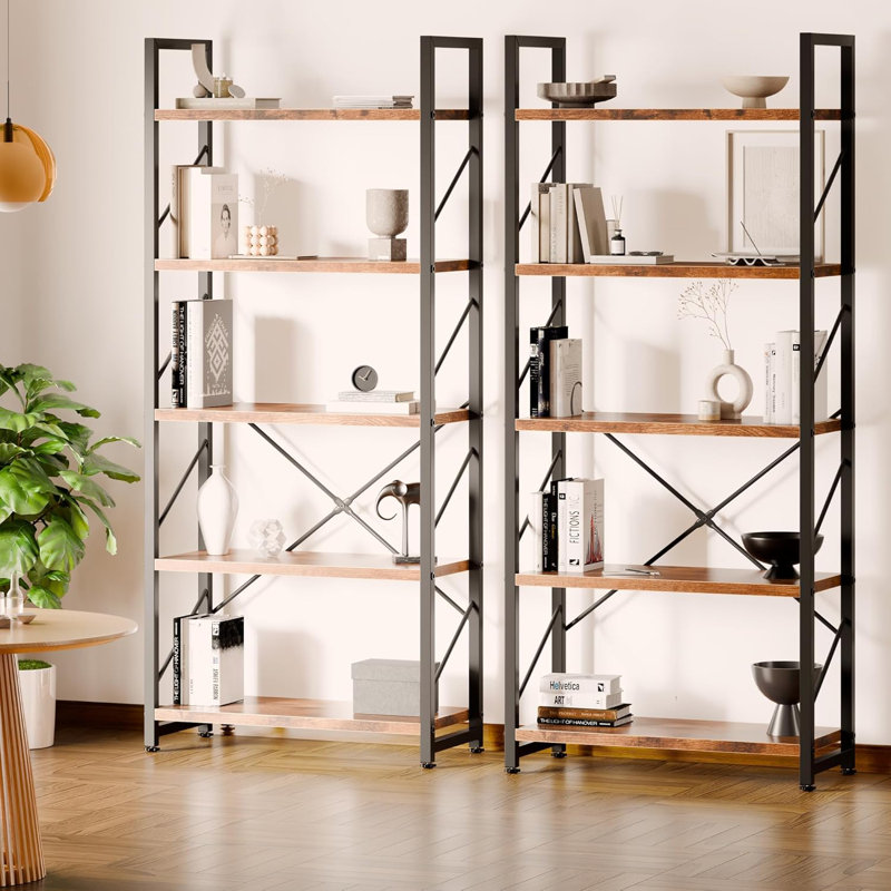 Five-layer bookshelf, tall bookcase, can hold CD/movie/books, country brown