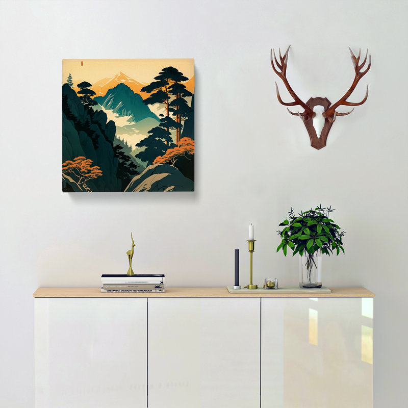 Japanese Mountains Mid-Century - No Frame Print, 50cm H x 50cm W x 3cm D