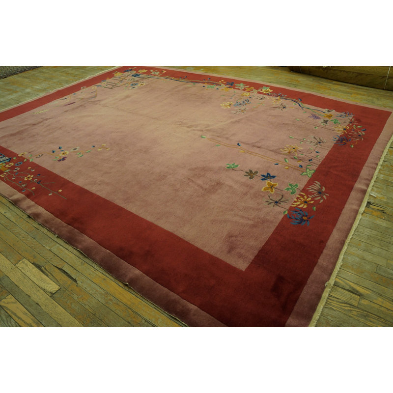 Antique Art Deco Room Size Wool Coral, Rose Rug