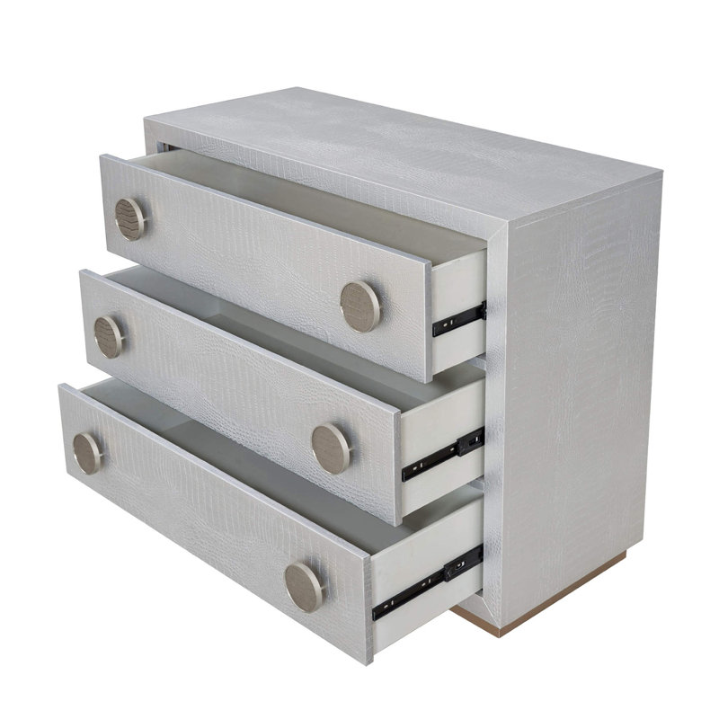 Console en bois avec 3 tiroirs en argent