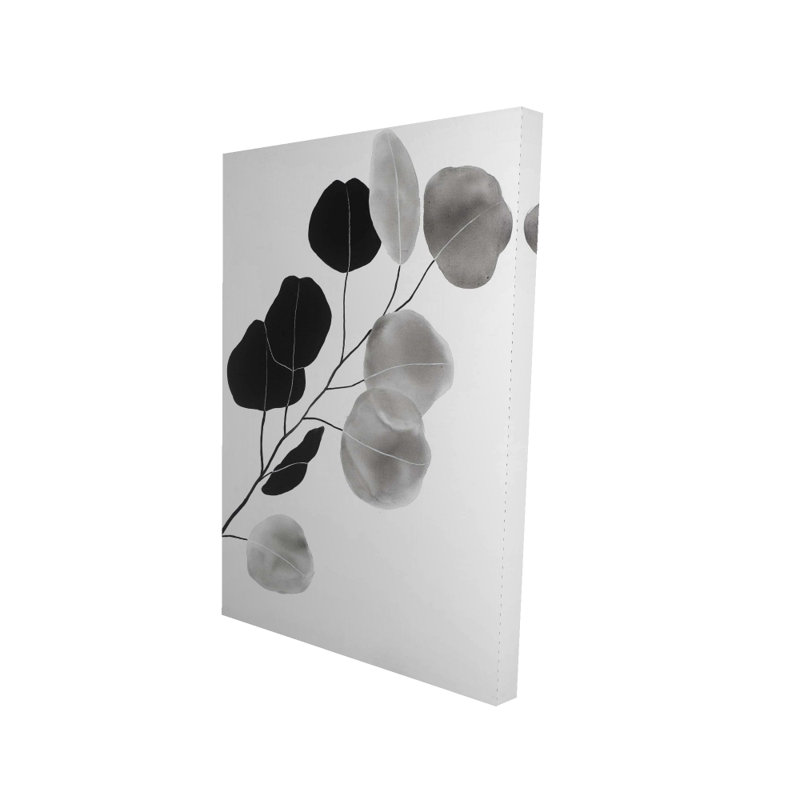 Branche en niveaux de gris avec des feuilles de forme ronde - décor de toile minimaliste