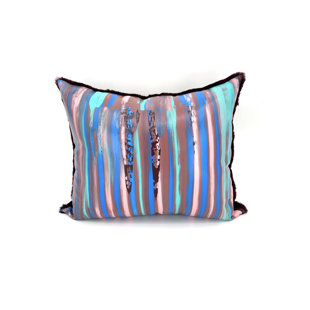 Painted Leather And Burgundy Shearling Pillow