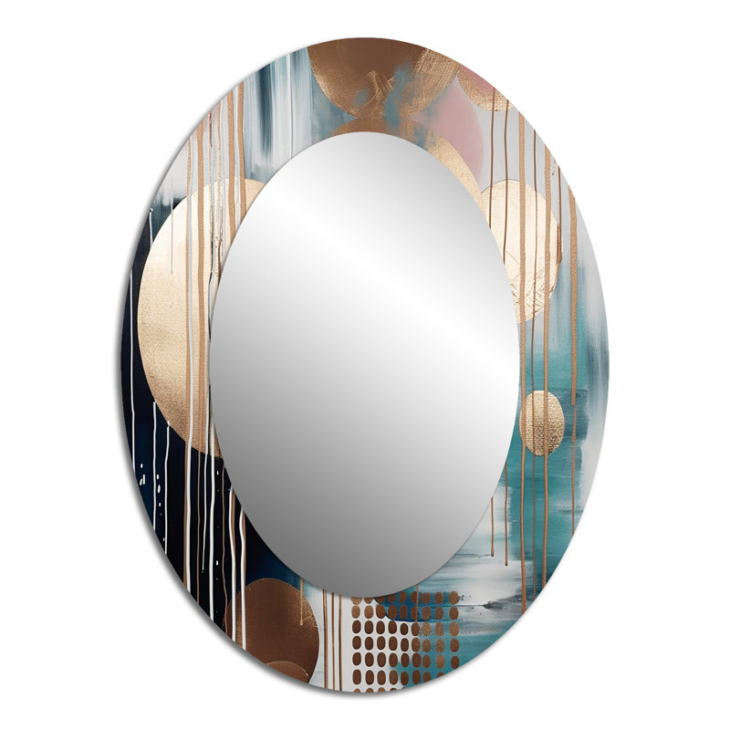 Soft Colors Shapes And Lines Marble V - Large Oval Wall Mirror On Metal, 40" x 30"