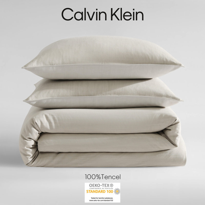 Queen Beige Tencel Reversible Duvet Cover Set with Shams