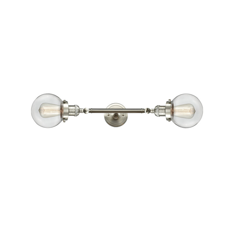 Clementina 2 - Light Dimmable Vanity Light, 6 Watt Vinage LED Bulb, Brushed Satin Nickel, Clear