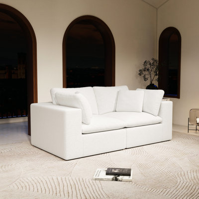 Siège modulaire blanc en velours côtelé 2 pièces, canapé rembourré pour la chambre à coucher, aucun assemblage requis, appartement comprimé,