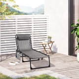 Aidean Portable Reclining Chaise Lounge Chair - 5-Position Adjustable Backrest, Removable Pillow & Side Pocket, Folding Sun Lounger for Patio, Pool, Camping (Supports 264 lbs)