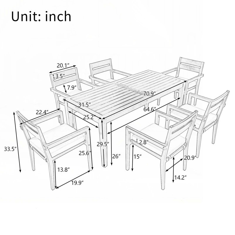 Acacia Wood Outdoor Patio Dining Table Set, Dining Table And Chairs, Gray