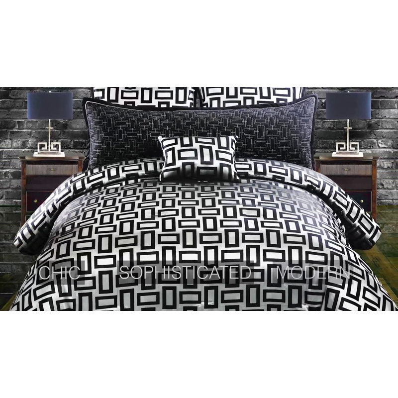 Kacy King Black and Silver Geometric Comforter Set