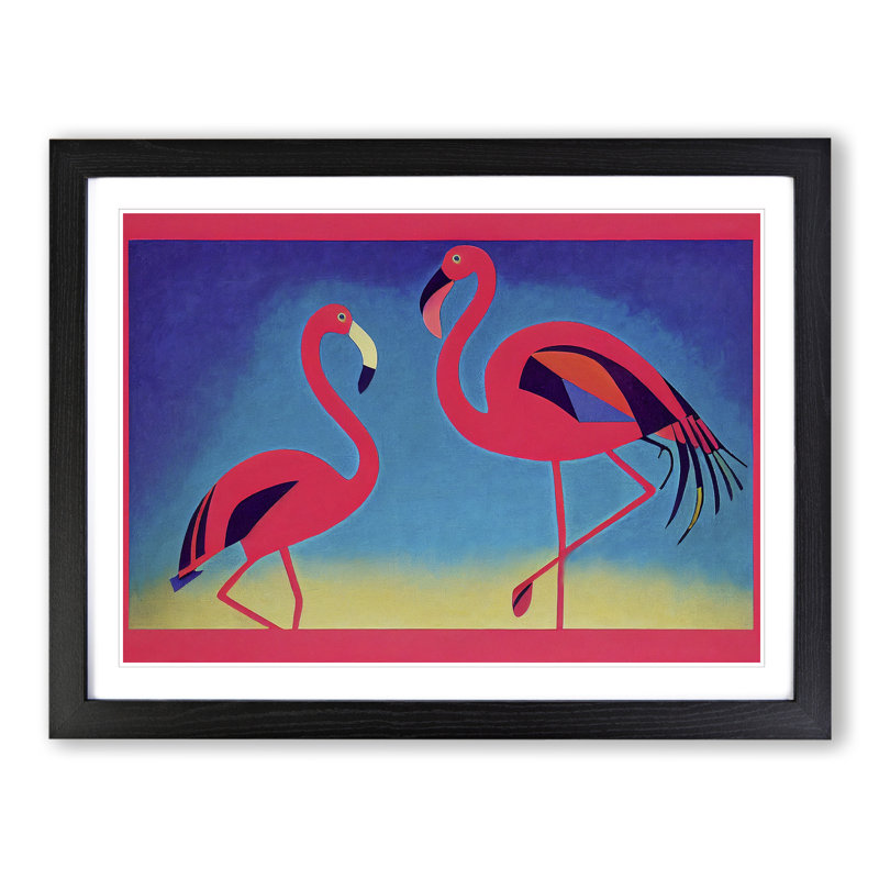 Two Abstract Flamingos Vol.1 - Framed Print, Black, 46cm H x 64cm W x 2cm D