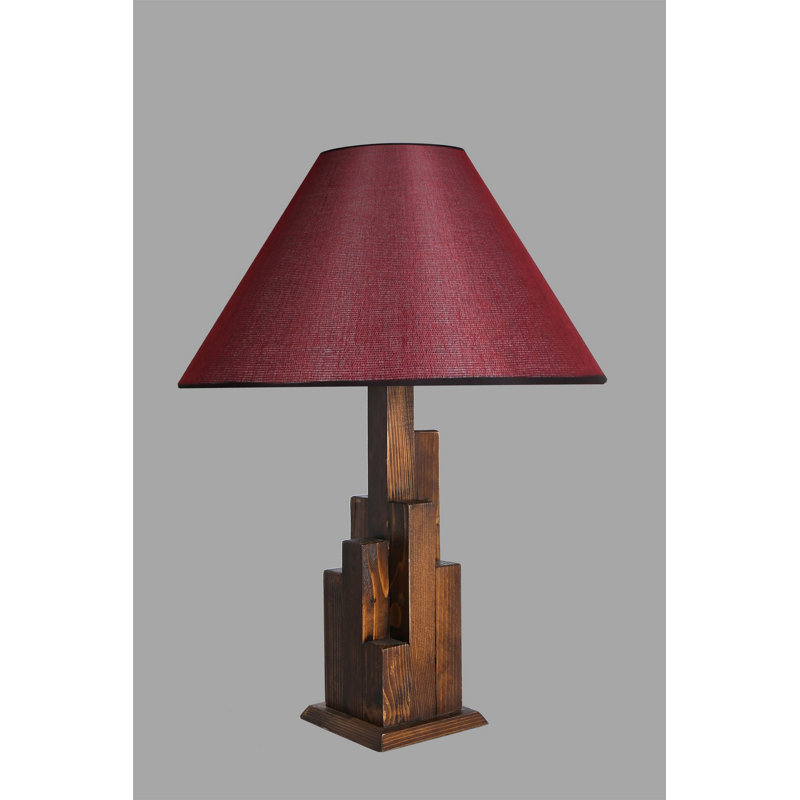Elegant Wooden Table Lamp, Walnut & Claret Red, 22.0 x 22.0 x 22.4 inches | Fabric Shade 11.0 inches Diameter | E27 Socket, Max 40W, A++ | On/Off Switch on Cable | Perfect for Country Decor & Cozy Ambiance