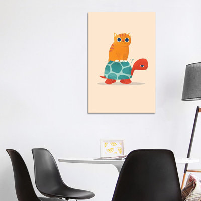 Fat Cat Rides A Turtle by Jay Fleck - Wrapped Canvas Print