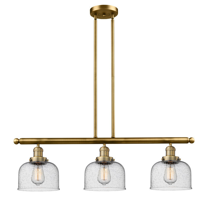 Bell - 3 Light 41" - Stem Hung Island Light, Matte White Cased, Brushed Brass