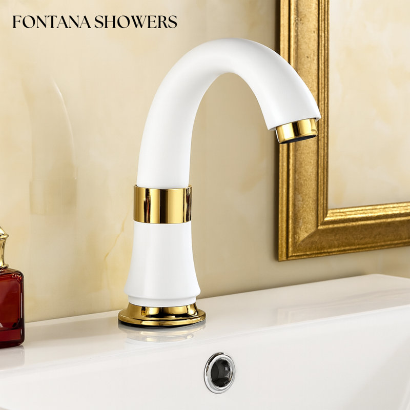 Robinet de salle de bain sans contact commercial blanc et or FONTANASHOWERS