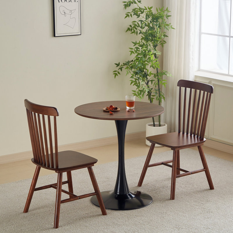 Bjarnheiður Pedestal Dining Table, 29.15" H x 23.65" W x 23.65" D, Black/Brown, Black/Brown