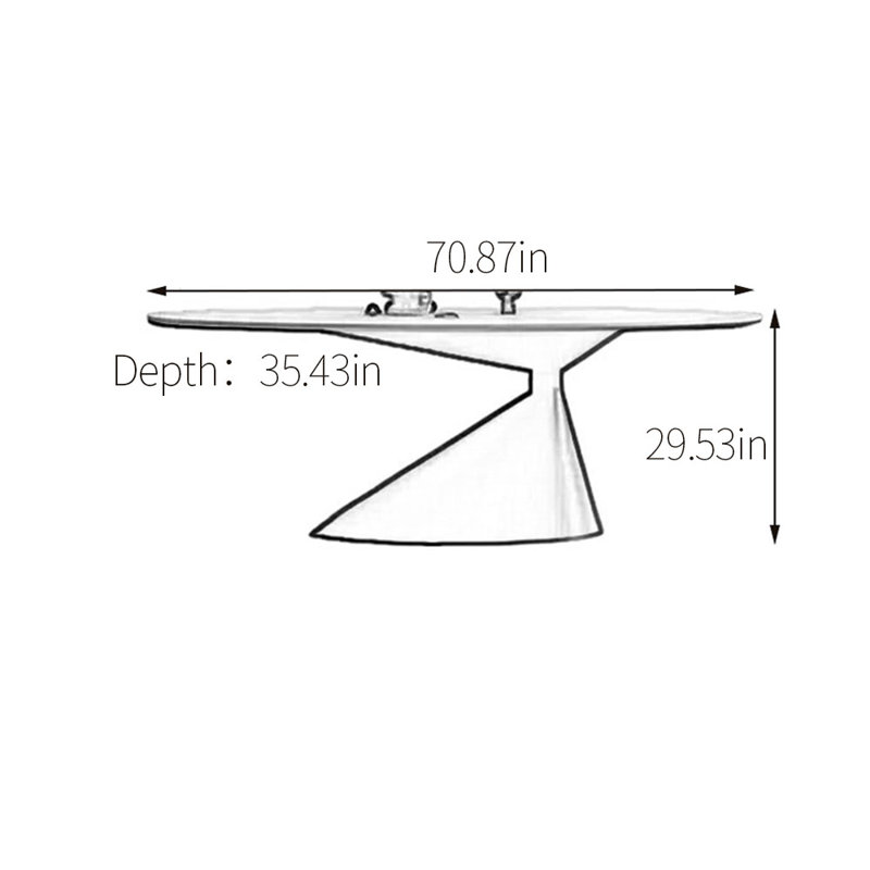 Table de salle à manger ovale en pierre frittée, H 29,53 po x L 70,87 po x l 35,43 po, Argent argent