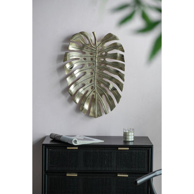 24.8X17.3X2" Gold Monstera Leaf Wall Décor