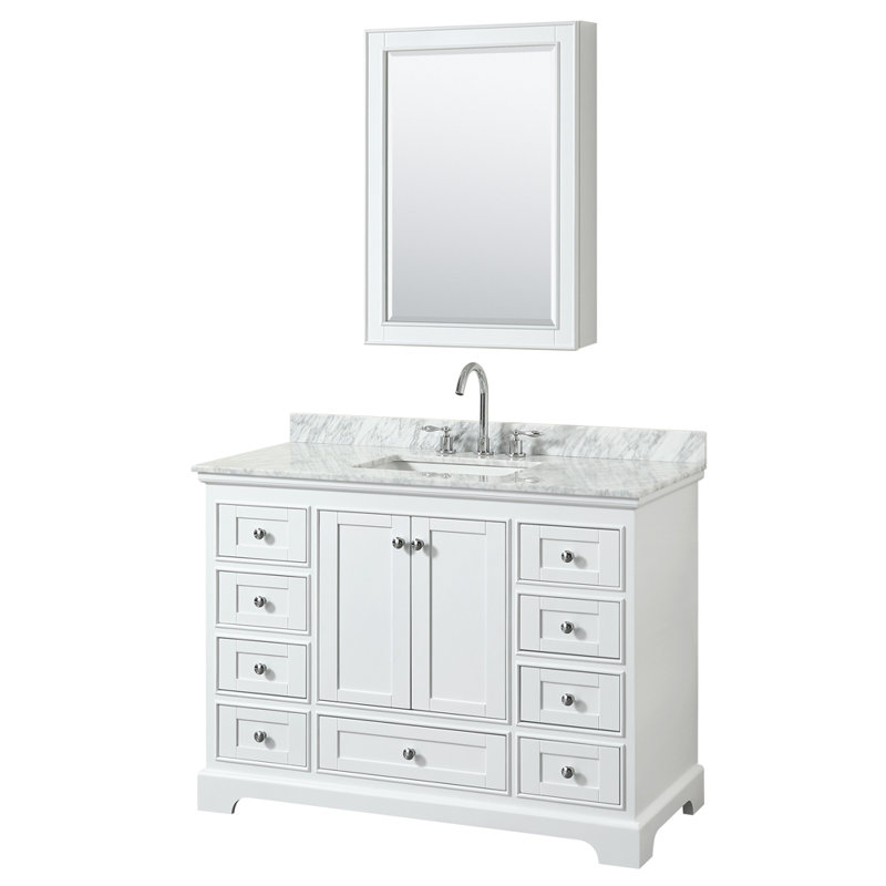Deborah 48'' Single Bathroom Vanity with Marble Top, White, Matte Black