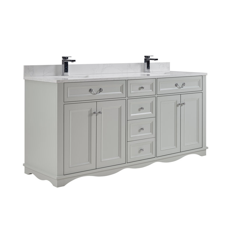 72" Solid Wood Sink Vanity  With 1' Artificial Stone Top, Silver Strand