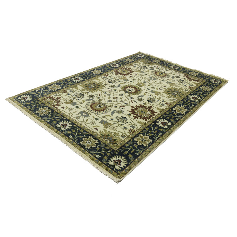 Tapis crème en laine noué à la main floral 6 pi 1 po x 9 pi 2 po Floral