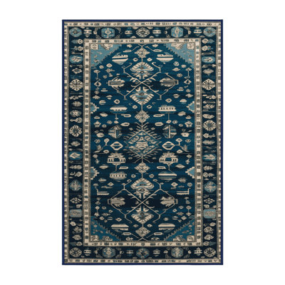 Tapis bleu turc lavable à la machine