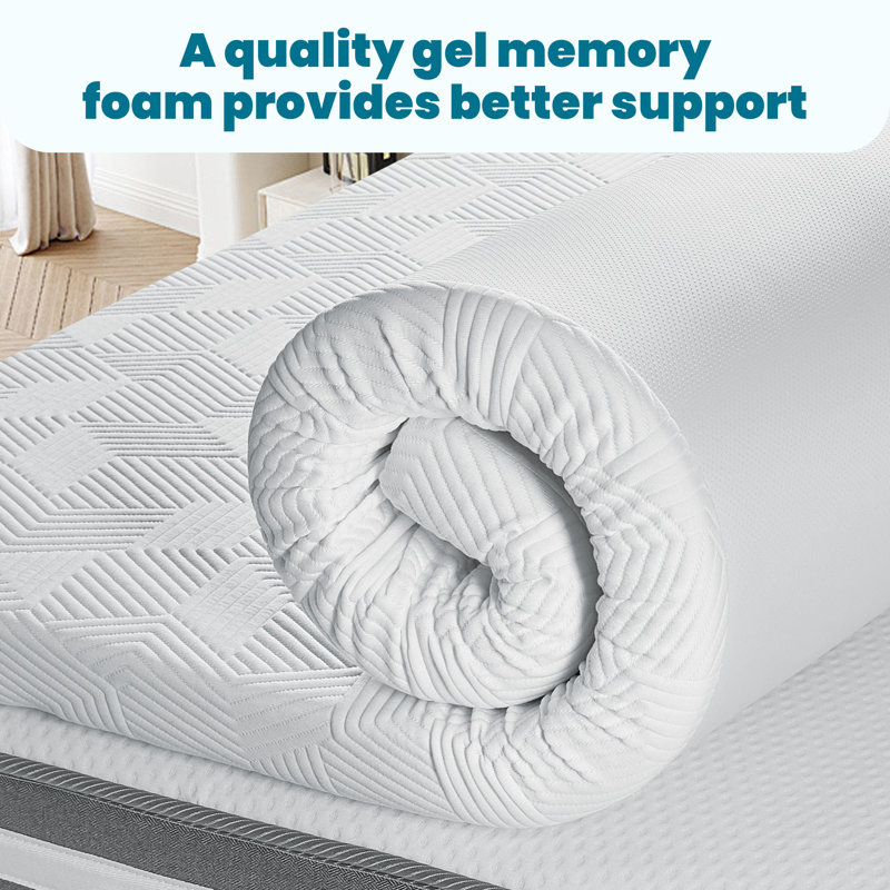 3'' Bamboo Fiber Blend Hemp Pattern Gel Memory Foam Mattress Topper, King