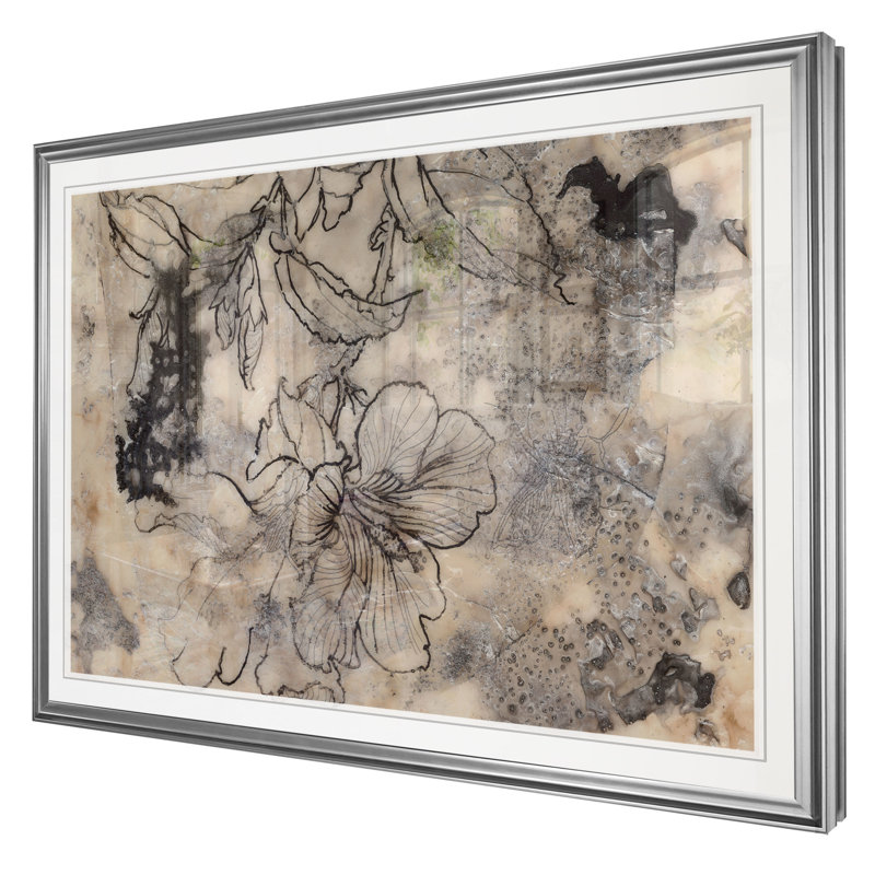 Tatoué floral II - reproduction de cadre photo sur papier, H 22 po x l 30 po x P 1,5 po, Cadre argenté