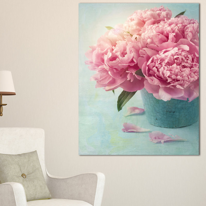 Pink Peony Flowers In Vase - Print, 32" H x 16" W x 1" D, Wrapped Canvas