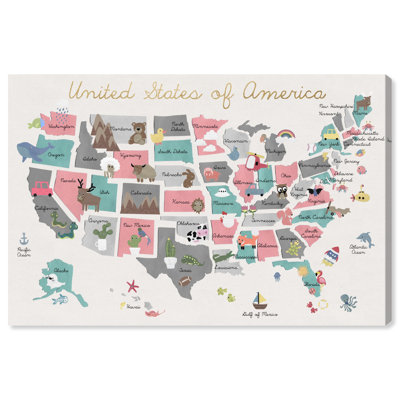 Aeliana " Maps And Flags Fun Pastel Map American Countries " Painting Print
