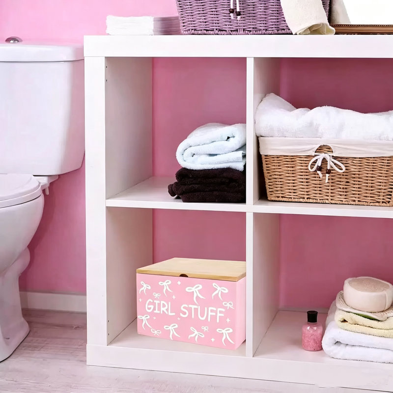 Boîte de rangement rose à tampons Bow-Print