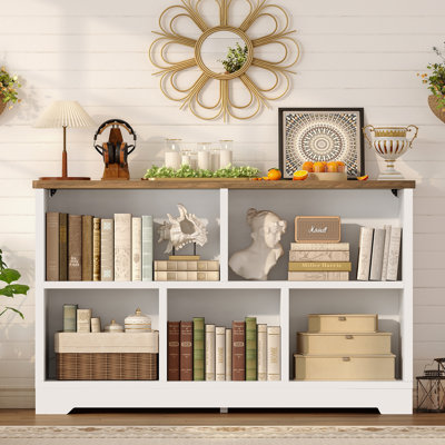 5 Cube Bookshelf, 2 Tier Low Storage Organizer Book Shelf, Freestanding Open Bookcase For Home Office, Living Room And Bedroom, White by Ebern Designs