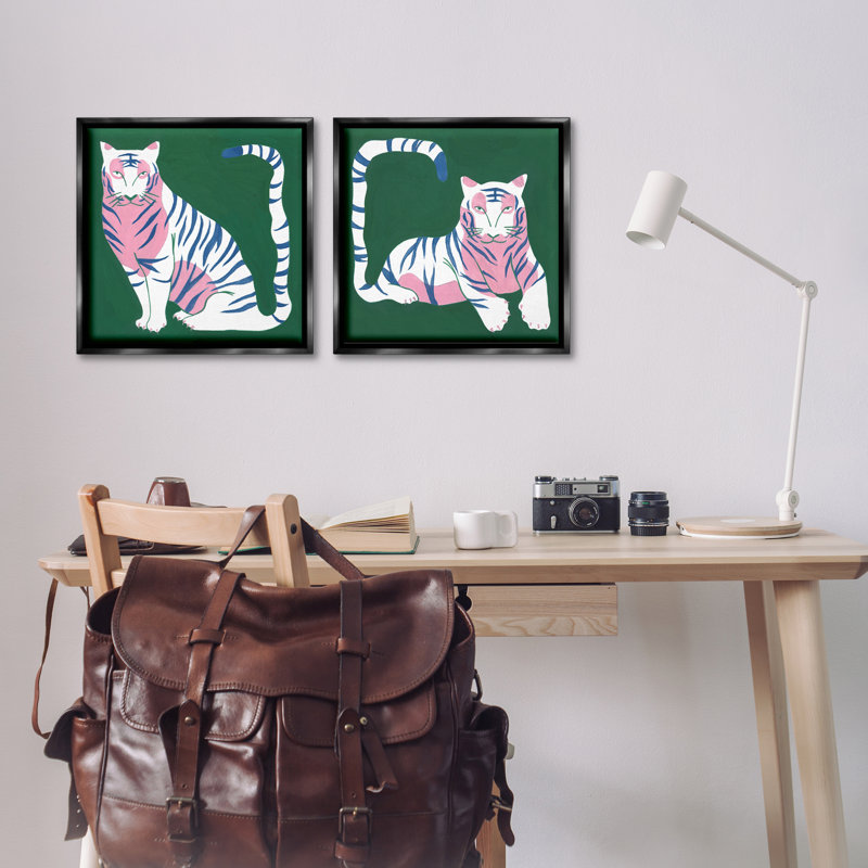 Ensemble de 2 cadres flottants Fierce Lounging Tigers, design par Melissa Wang, Cadre flottant noir de jais
