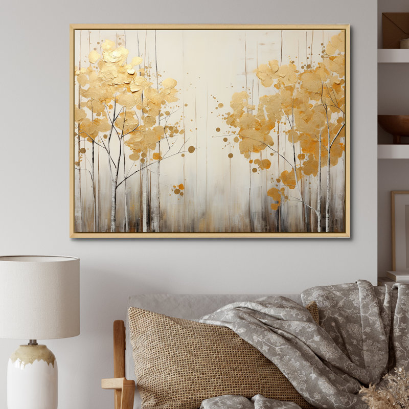 «Minimalisme blanc et or forêt I», art sur toile, 24" H x 32" W, Silver Picture Framed